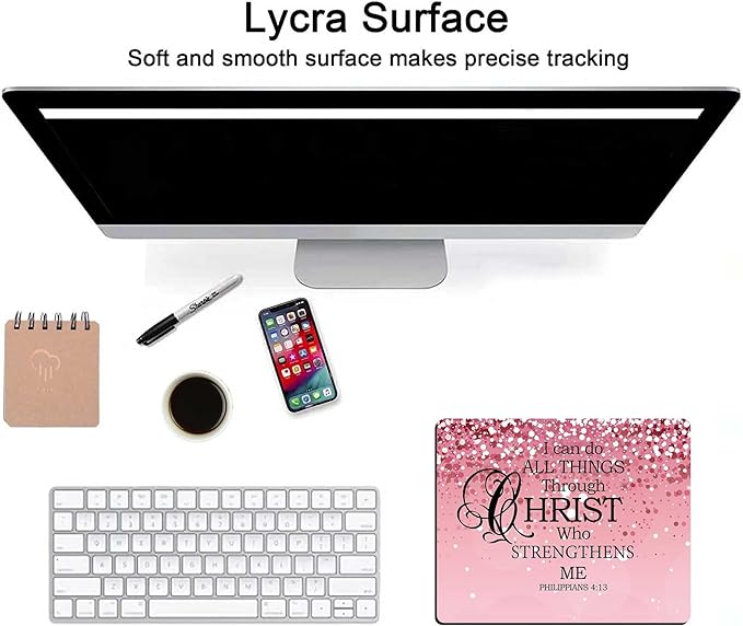 I Can Do All Things Inspirational Quote Mouse Pad, Pink Mouse Pads for Desk Non-Slip Rubber Base Mousepad for Laptop, Mouse Pad for Women Mouse Pads for Wireless Mouse Desk Pad Desk Accessories