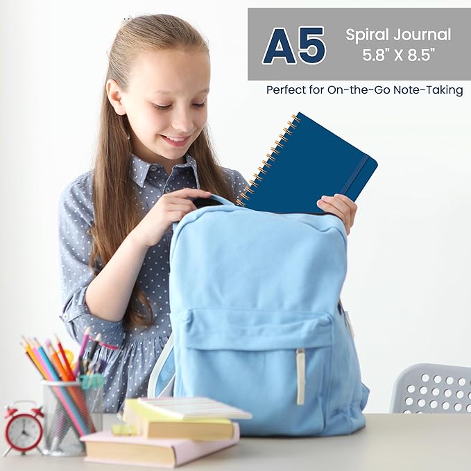 Lined Spiral Journal Notebook, A5 College Ruled Notebook for Note-Taking | 100 GSM No-Bleed Paper, Perfect for Writing, Journaling & Staying Organized at Work, School, or Home