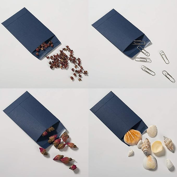 200 Pack Small Coin Envelopes Kraft Paper Seed Envelopes Mini Parts Small Items Stamps Storage Packets Envelopes Self-Adhesive for Garden, Office or Wedding Gift, (2 1/4 x 3 1/2 Inch, Navy Blue)