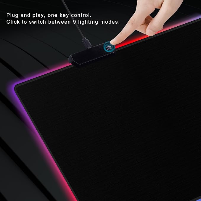 Cacoy 43"x24" RGB Large Gaming Mouse Pad, LED Extended Desk Mousepad, Black | XXL RGB Keyboard Mouse Mat with 9 Light Modes Optimized Special-Textured Surface & Non-Slip Rubber Base for Speed and Control