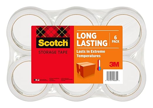 Scotch Packaging Tape, 1.88" x 54.6 yd, Clear | 3" Core | Weather Resistant | For Storage | 6 Rolls, Pack of 6