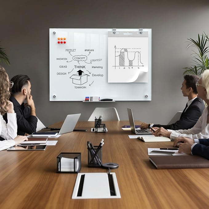 MaxGear Glass Whiteboard Tempered Glass Magnetic Dry Erase Board 48" x 36" | Smooth Writing, Easy Erase, Magnetic Surface, Frameless Design, Wall Mounted, Office Classroom Use, Includes Accessories