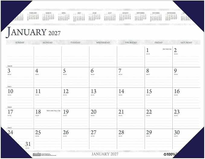 House of Doolittle 12 Month Executive Monthly Calendar Desk Pad, January 2027 to December 2027, 24" x 19"