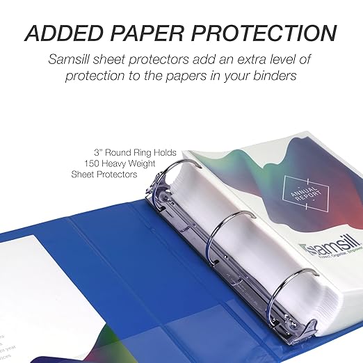 Samsill 3 Inch 3 Ring Binder, Economy Round Ring, Clear View Cover, 550 Sheet Capacity - for School, Home, Office -Dark Blue
