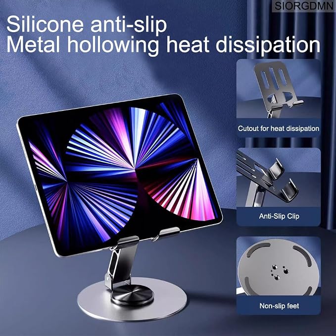Cell Phone Stand for Desk,Metal Base,Adjustable,Foldable Cellphone Holder 360 Rotation Smartphone Holder with Non Slip Pads,Compatible with Phone, Android Smartphones (2 Pack,Dark Gray)
