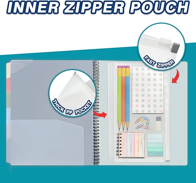 H4D 12 Pocket Poly Project Organizer, Multi Pocket Folder, Pastel Colors | 12 Pocket, Spiral, Multi-Subject, Letter Size