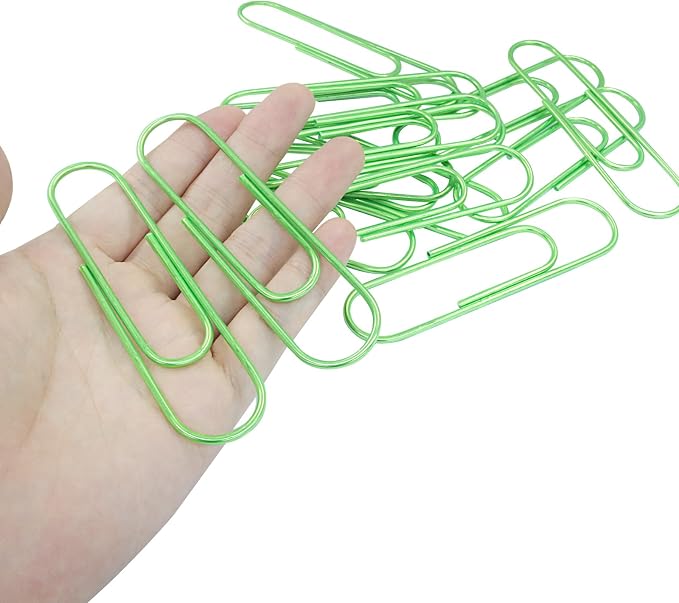 4 Inch Jumbo Paper Clips, Green, 15Pcs | Coated Large Reusable Big Paperclips for Office, School, Home Document Organizing