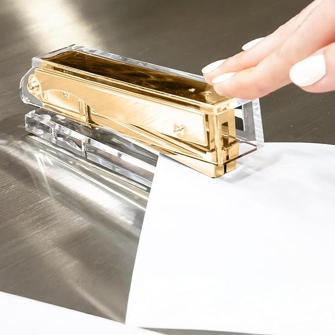 OfficeGoods Acrylic Stapler – Aesthetic & Durable Gold Desk Staple for Modern Office – Stylish & Compact Office Supplies for Women & Men