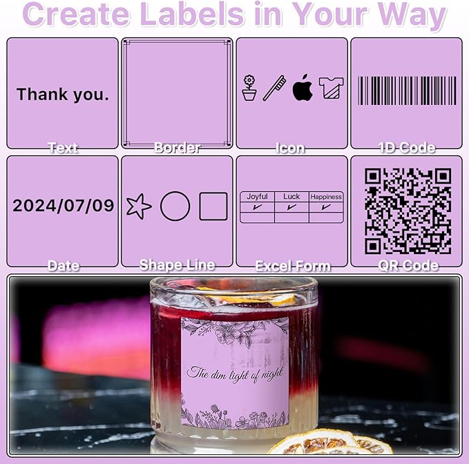 Square Thermal Label Stickers, 2"x2" (50.8mm x 50.8mm) Compatible with Multiple Thermal Printers Self-Adhesive Square Direct Strong Adhesive Thermal Labels, Purple, 500 Sheets/Roll