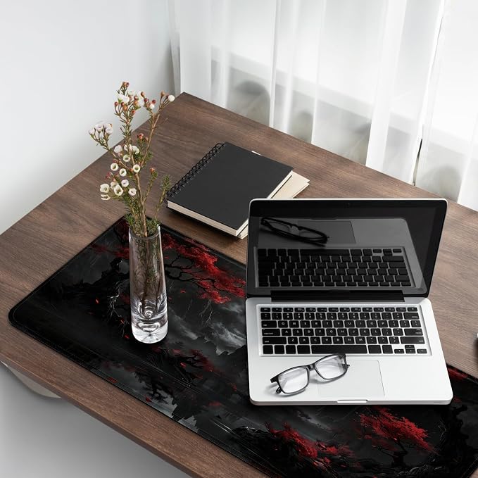 Gaming Mouse Pad with Anti-Slip Rubber Base, Extended Large Computer Mouse Mat with Stitched Edges, Long XL Anime Mousepad for Laptop and Keyboard, 31.5 x 11.8 inch (Dark Full Moon)
