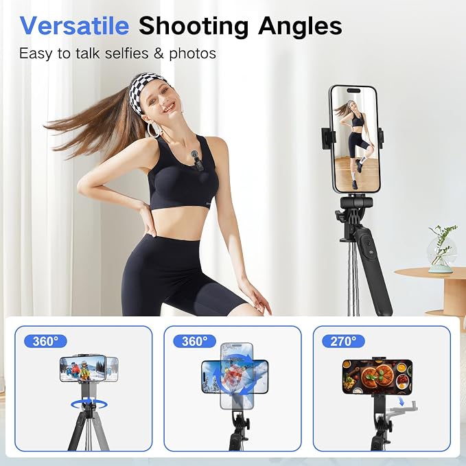 Vlogging Kit for iPhone/Android, Metal Selfie Stick Tripod for iPhone with Light and Microphone,70 inch Tall Adjustable Phone Tripod for TikTok/YouTube Starter Content Creator Essentials Kit