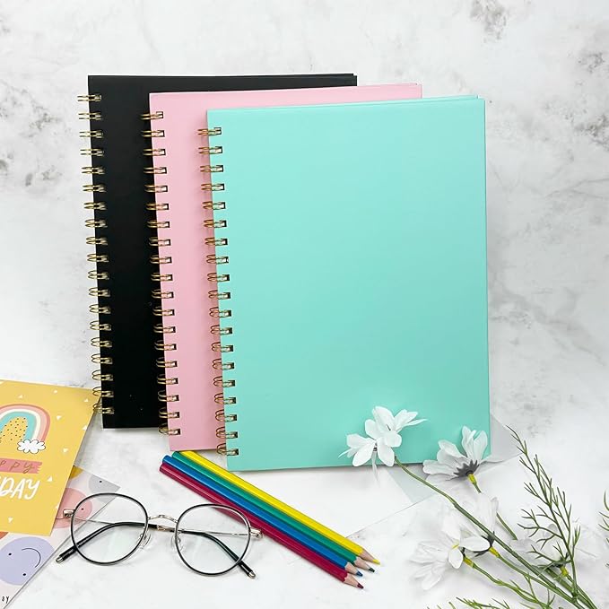 Blank Spiral Notebook B5 Black Hardcover Sketch Book -7.48" X 10.18" 4 Pack unlined Journal for Drawing,160 Pages 100GSM Thick Paper for Note Taking School Office