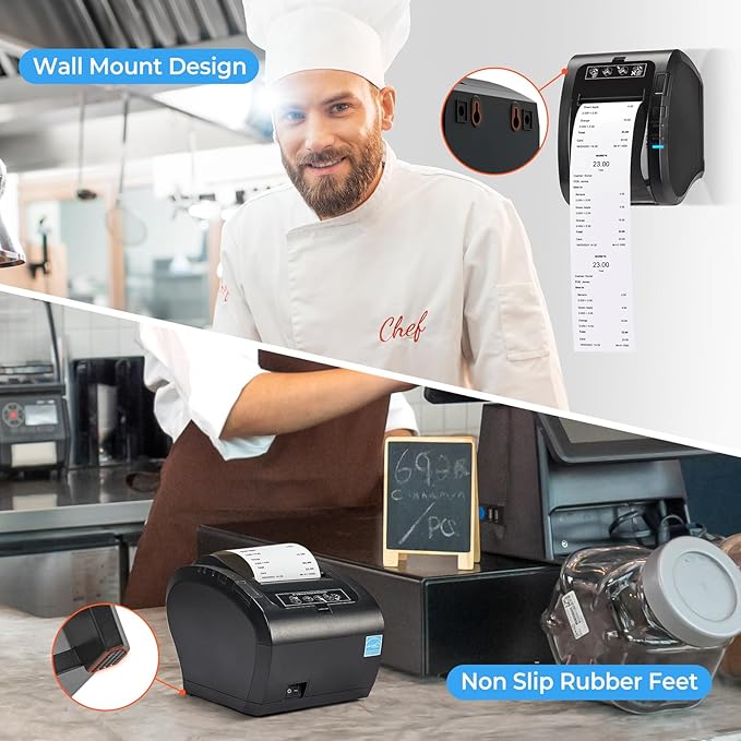 MUNBYN Bluetooth Thermal Receipt Printer P047, 80mm POS Printer, Thermal Printer with USB Serial Ethernet, Bluetooth, Support Android Windows PC (Do Not Support iOS Paypal Doordash Grubhub Vagaro)