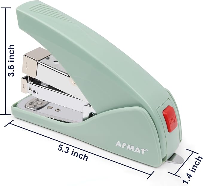 AFMAT Effortless Stapler for Desk, 50 Sheet Capacity, Low Force, Built-in Staple Remover, One Finger Touch Stapling Desktop Stapler, Portable & Space Save Size, Good for Home & Office ES10(Green)