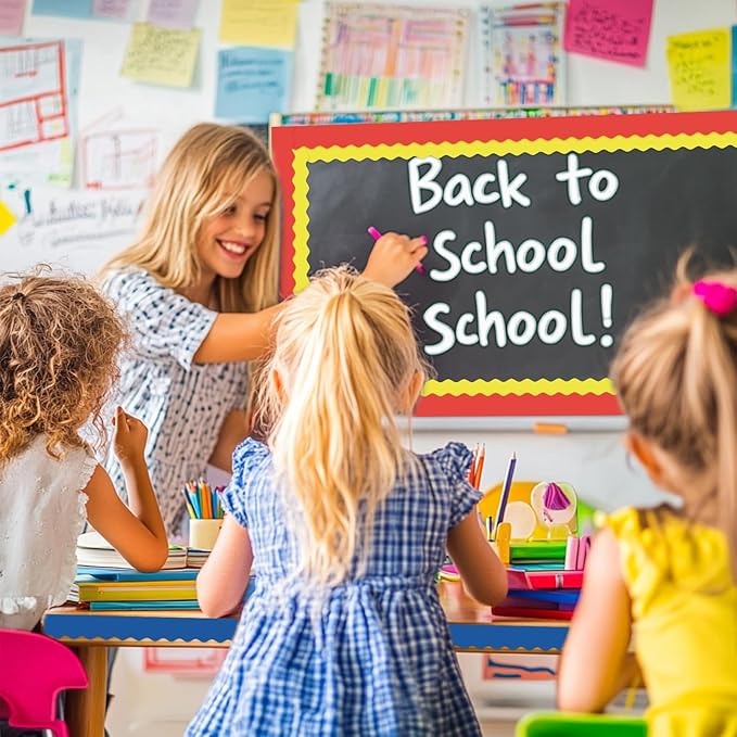 8 Rolls 262.4 Ft Bright Bulletin Board Borders Set - Decorations for Office, School Classroom Decor, Teachers & Home DIY - Posters & Birthday Parties - Board Trim (Classic Color)