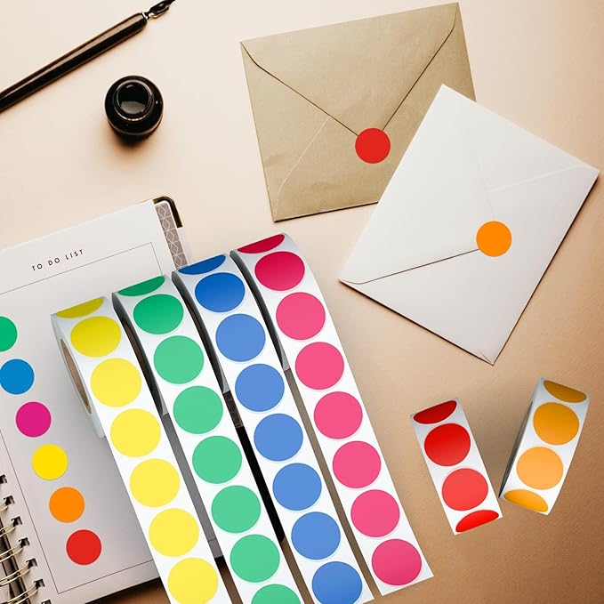 AveneMark 3000Pcs 3/4" Color Coding Labels Circle Dot Stickers,Round Yard Sale Stickers with Bright Yellow Green Red Pink Orange Blue, Garage Sale Price Tag(6 Rolls,500 Labels/Roll)