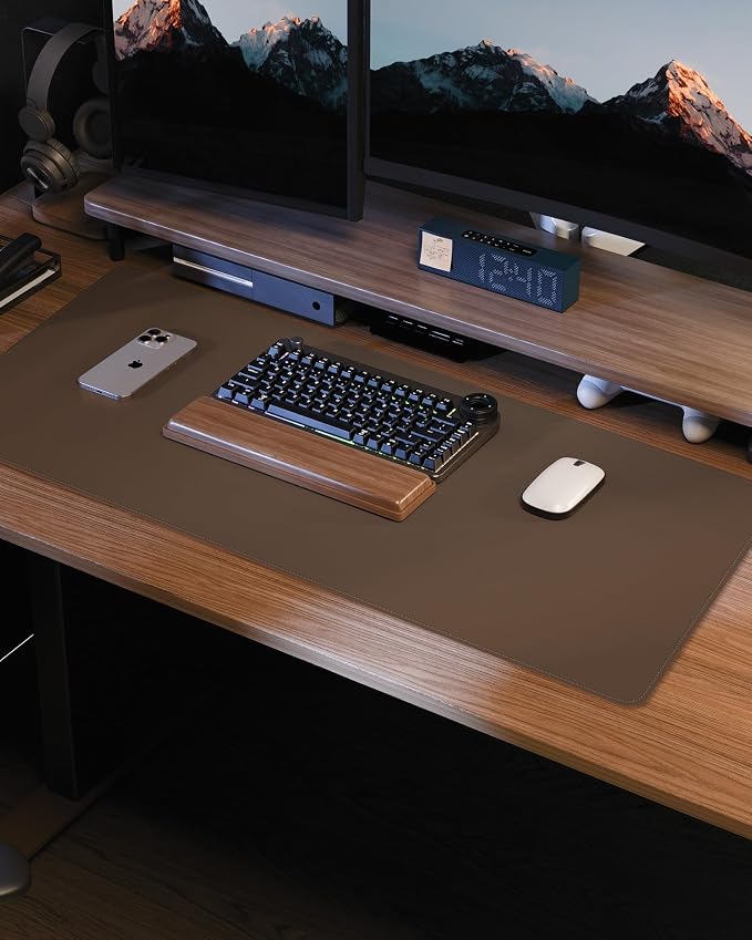 Leather Desk Pad Protector,Desk Mat,Large Mouse Pad, Non-Slip Desk Pad, Waterproof PU Leather Desk Blotter Mat, Desk Cover for Office and Home (Dark Khaki, 36" x 17")