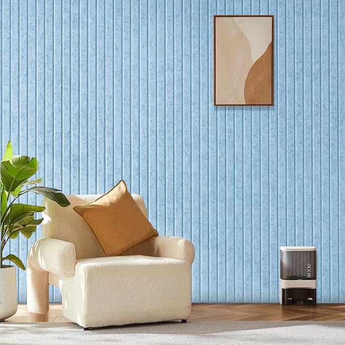 Large Felt Bulletin Board 48" x 24", Light Blue | 8 Pack Felt Tiles, 40 Adhesive Tabs, Cork Board Alternative for Walls, Push Pin Board for Home Office Decor