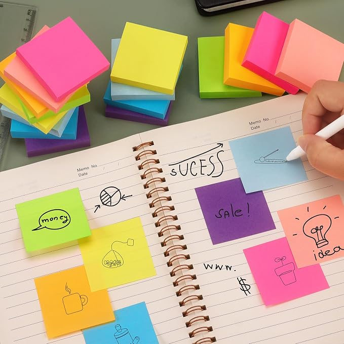 Eastern Wolf Sticky Notes 2x2 in, 16 Pads, 8 Bright Colors, 100 Sheets/Pads | Ideal for office, School, Home, and Study Notes.
