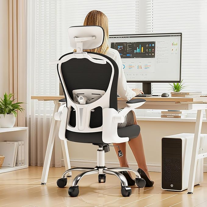 Ergonomic Office Chair - Adjustable Lumbar Support, Headrest, High Back Mesh Desk Chair for Office and Home, 90-120° Reclining Computer Chair with Flip-Up Arms (Panda)