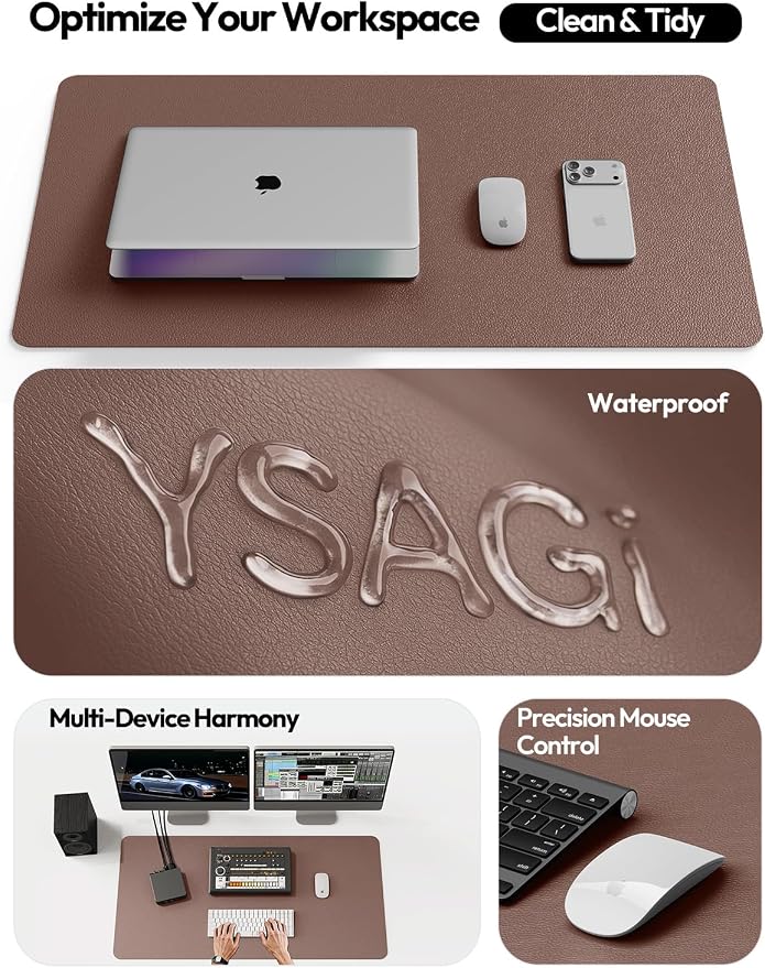 YSAGi Leather Desk Protector, Office Mat, Large Mouse Mat, Non-Slip PU Leather Blotter, Laptop Desk Mat, Waterproof Writing Pad for Office and Home(Chocolate, 40" x 24")