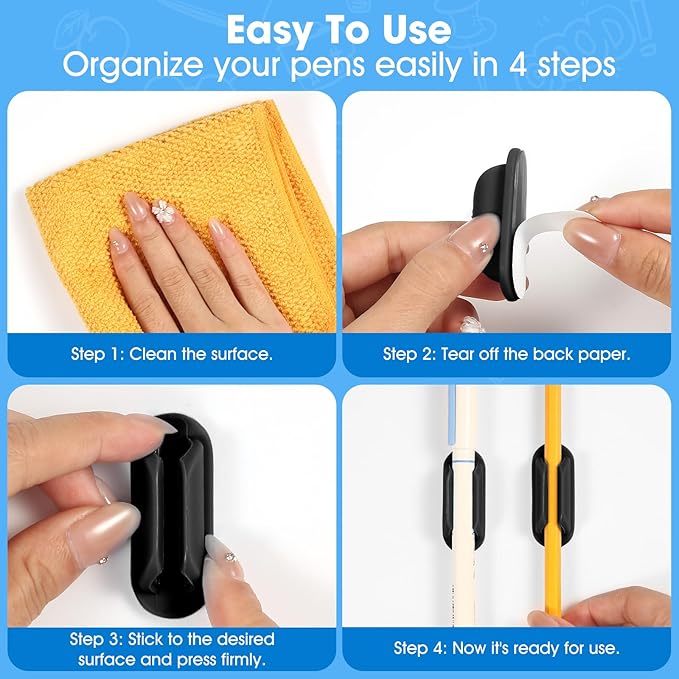 20 PCS Adhesive Pencil Holders, Silicone Marker Organizer for Desk, Notebook, Wall or Clipboard, Reusable Teacher Supplies for Classroom, Office, School Accessories (Black)