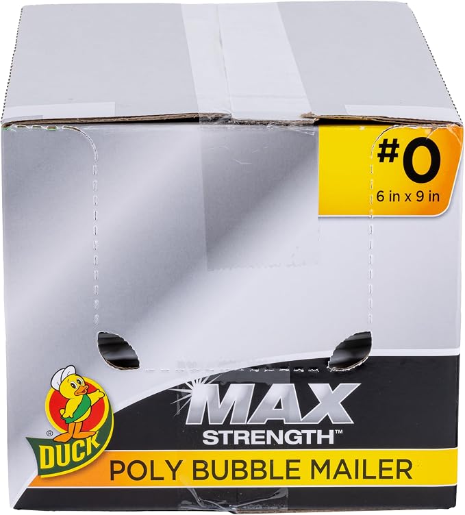 Duck Max #0 Poly Bubble Mailer, White, 6 inch x 9 inch, 25 Pack