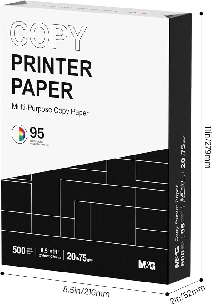 M&G Multipurpose Copy Printer Paper, 8.5 x 11, 20lb, 1 Ream (500 Sheets), 95 Bright, White | 8.5 x 11, 20lb, 1 Ream (500 Sheets), 95 Bright, White