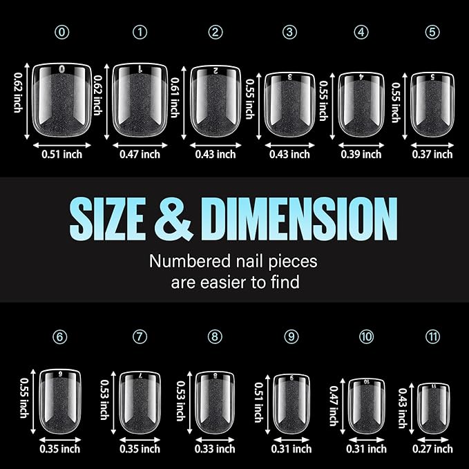 TOMICCA Short Nails Tips Extra Short Square Nail Tips 240Pcs Soft Pre-Shaped Acrylic Fake Nails, Half Matte Full Cover Clear Nails for Extension Nail Manicure Home DIY 12 Sizes