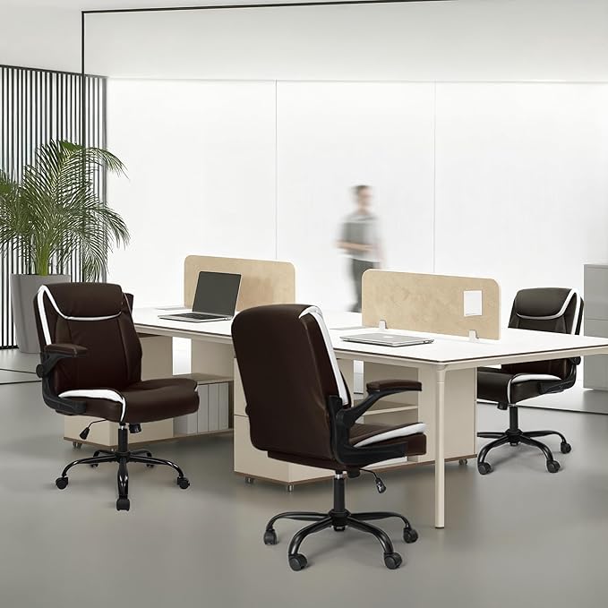NEO CHAIR PU Leather Office Desk Chair with Adjustable Arms, Brown | Ergonomic Mid Back Computer Desk Chair Comfy with Wheels Swivel Rolling for Home Office Gaming Study