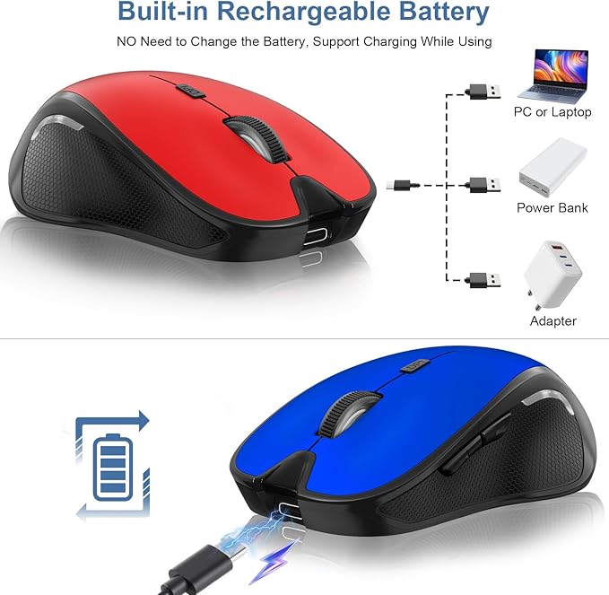 Mouse for MacBook Wireless Bluetooth Mouse Laptop MacBook Air Mac Pro Rechargeable Silent PC iPad Optical Mouse with Jiggler Dual Mode Switch Bluetooth 5.2/3.0 and 2.4GHz USB Type-C Receiver Gray