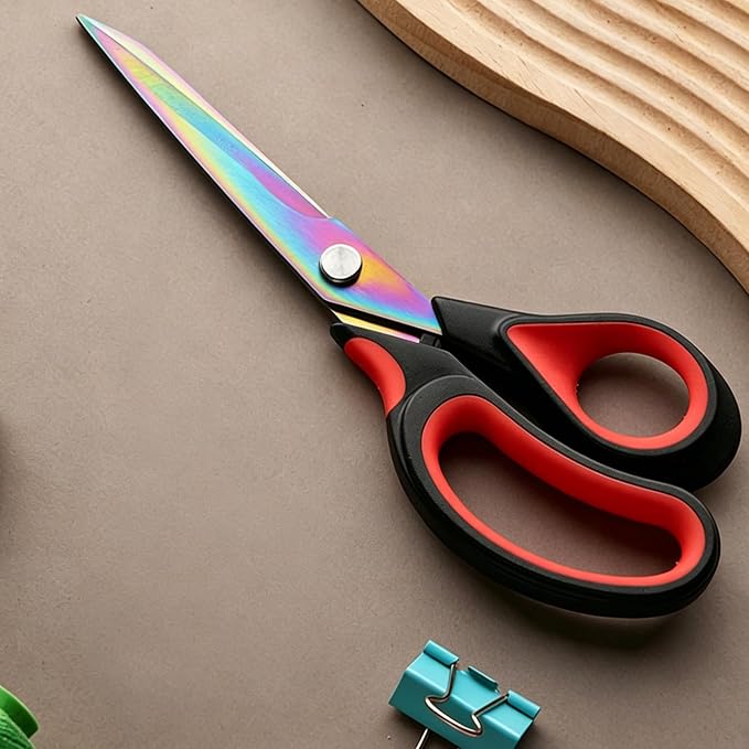 Scissors Multi-Purpose, 9.5" Sharp Sewing Scissors, Professional Heavy Duty Titanium Coating Forged Stainless Steel Shears for Fabric Leather,Dressmaking,Tailoring,Quilting,Home,Office,Art & School