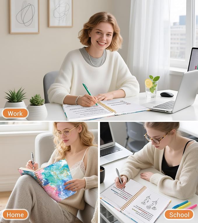 Lined Spiral Notebook Journal for Women, 150 Pages Cute Notebooks 5.75” x 8.38”, A5 Hardcover Spiral Journals with 100 GSM Thick Paper, College Ruled Notebook for Writing Work School, Pink Blue Marble