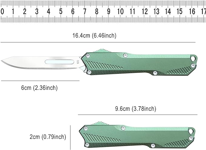 Self Retracting Utility Knife, Out The Front Knife Automatic, EDC Folding Scalpel Pocket Knife, 5PCS #60 Double Action Auto Retractable Cutting Blade, Retractable Razor Blades Boxcutter