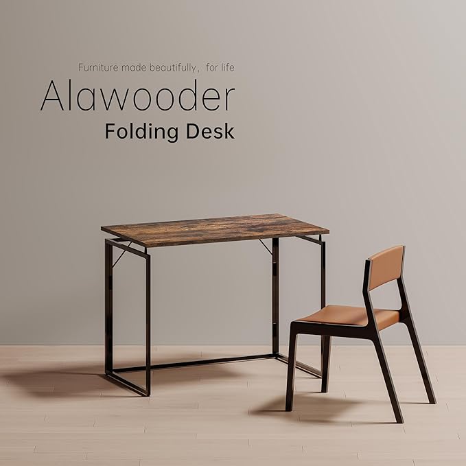 Folding Desk - 39.4” Wood Top Foldable Desk for Small Spaces | No Assembly Required Compact Desk for Home Office, Writing, and Study