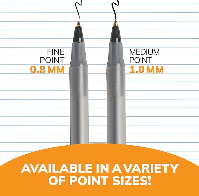 BIC Round Stic Xtra Precision Fine Black Ballpoint Pens, Medium Point (0.8 mm), 12-Count Pack, Excellent Writing Pens