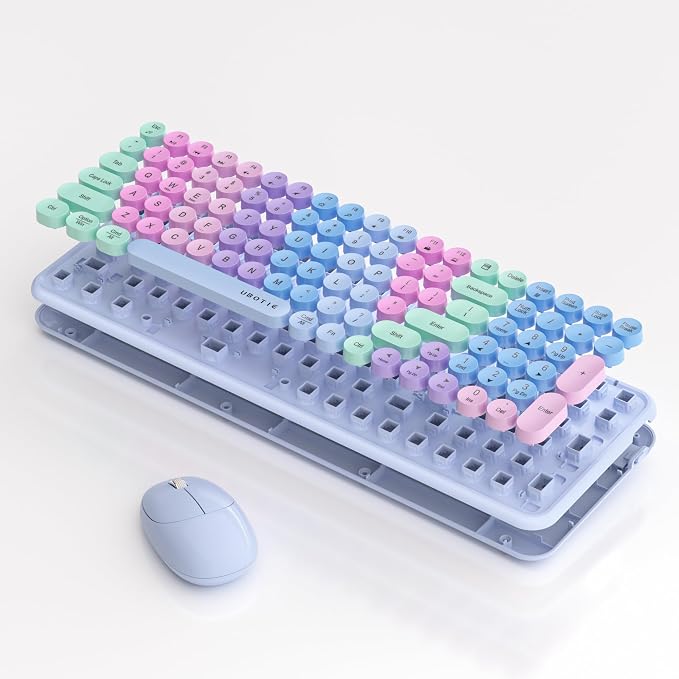 UBOTIE Wireless Keyboards and Mouse Combo (Purple Rainbow) | Colorful Gradient Rainbow Color Retro Typewriter Flexible Keyboard, 2.4GHz Connection and Optical Mouse for PC Wins Mac
