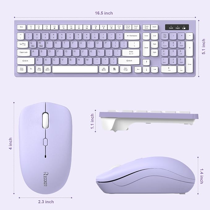 Wireless Keyboard and Mouse Combo Silent for Office and Home(Purple) | 2.4G Full Size Silent Cordless Keyboard with Tilt Legs,3-Level DPI Quiet Mouse,for Windows/Mac OS/Desktop/Laptop/PC