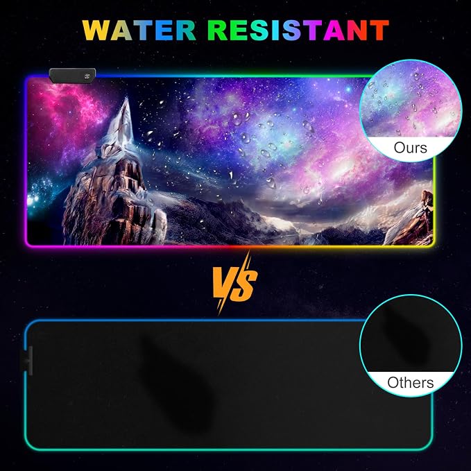 RGB Gaming Mouse Pad, Large Extended Soft Led Mouse Pad with 14 Lighting Modes 2 Brightness, Water Resist Keyboard Pad, Computer Mousepads Mat 35.4x15.7inch, Starry Mountains