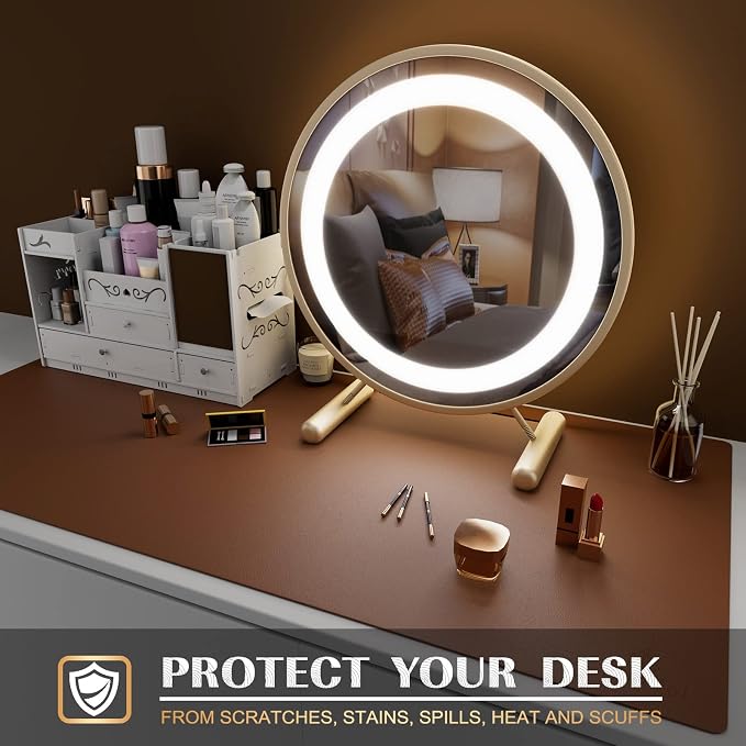 K KNODEL Extra Large Desk Mat, Leather Mouse Pad (35.4"x17", Brown) | Desk Pad, Keyboard Pad, Computer and Laptop Mat, Desktop Protector and Cover, Writing Pad and Blotter for Home Office