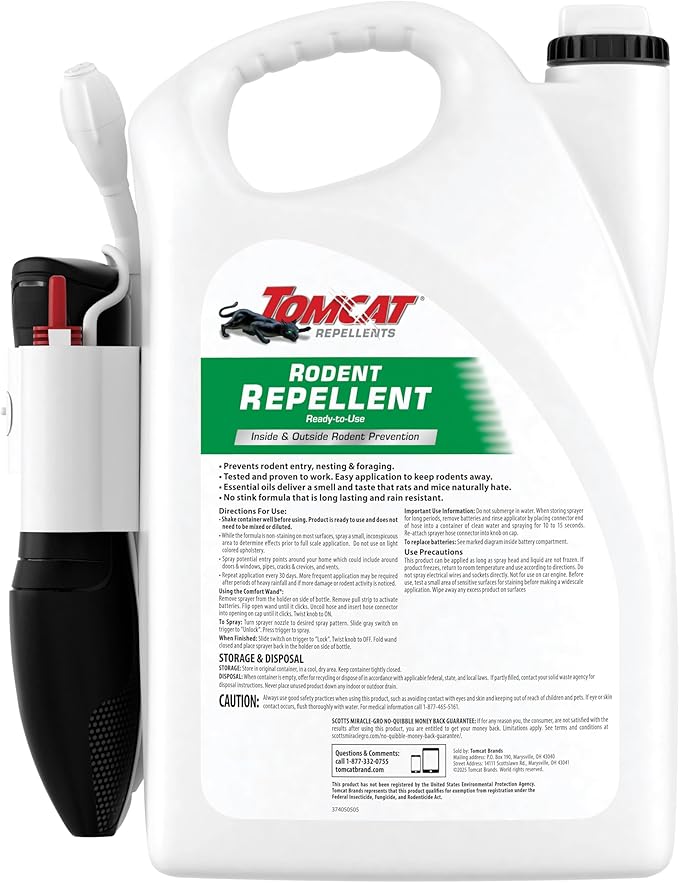 Tomcat Repellents Rodent Repellent Ready-to-Use, for Indoor and Outdoor Mouse and Rat Prevention with Peppermint, Cinnamon and Garlic Essential Oils, 1.33 gal.