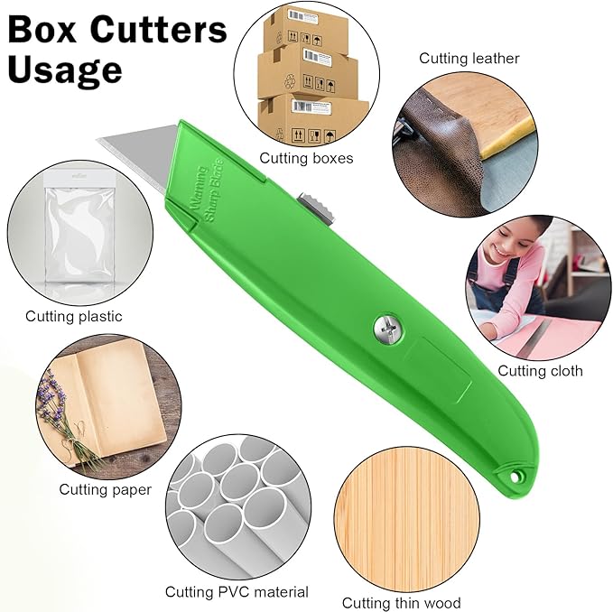 Reginary 20 Pcs Box Cutter Bulk Retractable Utility Knife Heavy Duty Aluminum Alloy Razor Knife for Cardboard Box Carton Opener for DIY, Factory, Home Office(Red, Yellow, Blue, Green)
