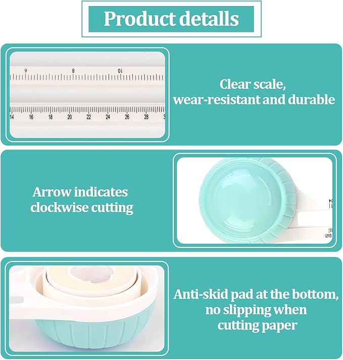 Circle Paper Cutters,Adjustable Rotary Circle Cutter,Circular Cardboard Circle Cutter with 3 Replaceable Blades, Trimmer Scrapbooking Tools,DIY Craft Cutting Tools Green