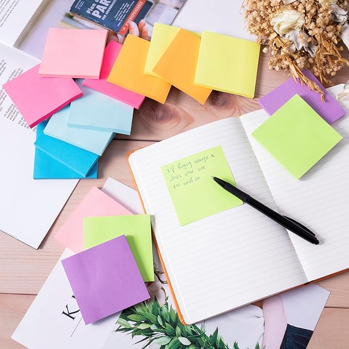 (16 Pack) Sticky Notes 3x3, Self-Stick Pads Bright Colors Sticky Note | Recyclable, Easy to Stick for Home, Office, Notebook