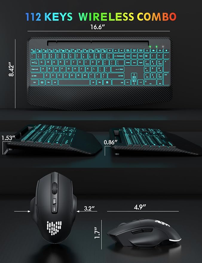 Wireless Keyboard and Mouse Combo, Backlit Scissor Keys, Wrist Rest | 7-Color Backlight, Phone Holder, Rechargeable, LED Mouse, Ergonomic Support, Quiet Typing, Win/Mac/ChromeOS, KM22 Ultra+