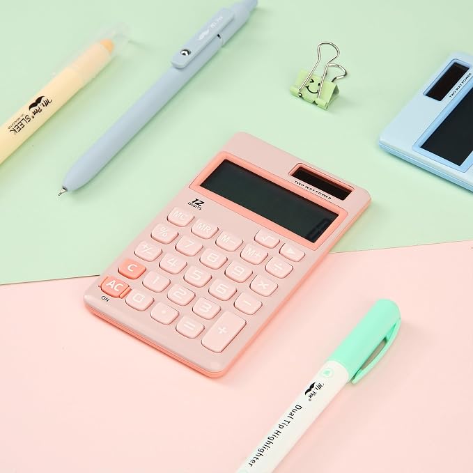 Mr. Pen - Standard Function Solar Calculator, 12 Digits, Light Pink | Pocket Size