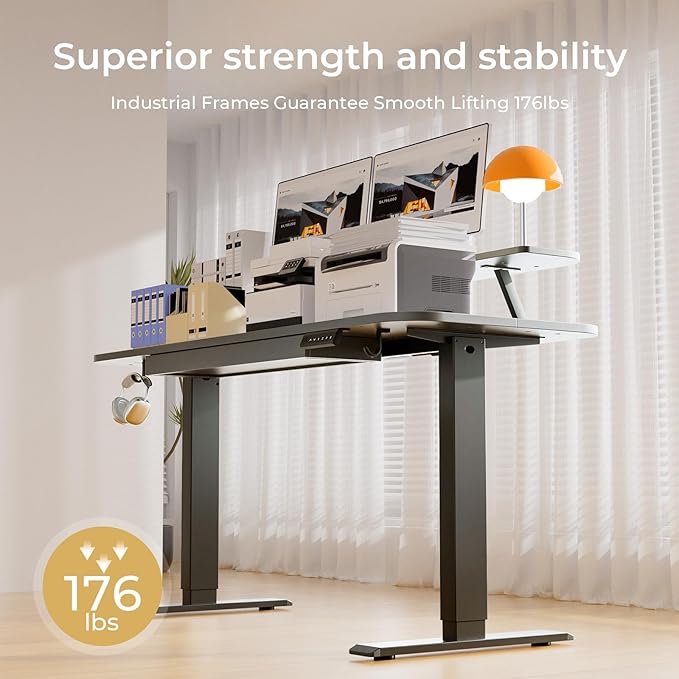 COMHOMA Electric Standing Desk with Drawers, 55 x 24 Inch Sit Stand up Desk with Monitor Stand, Laptop Stand, Height Adjustable Home Office Computer Desks with Memory Preset Controller (Black)