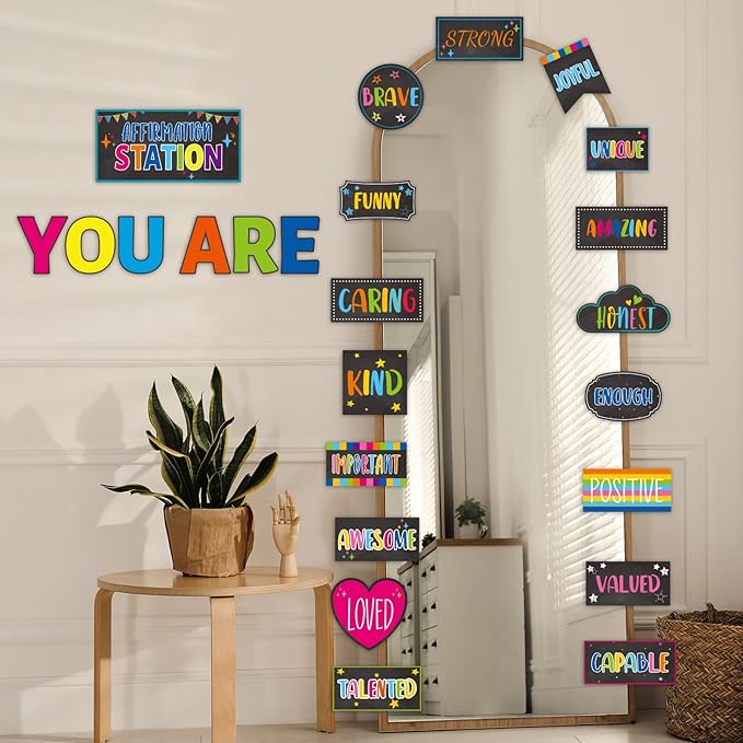 Classroom Affirmation Station Bulletin Board Set Motivational Bulletin Board for Classroom Door Decorations Mental Health Posters Positive Affirmations Cutouts for Teachers School Chart Wall Supplies