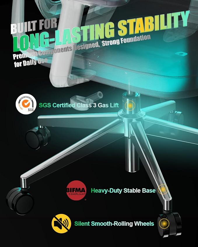 Ergonomic Office Chair, High Back Mesh Chair with Lumbar Support, Ultimate Back Support Office Desk Chair, Comfortable Computer Chair & Gaming Chair for Office & Home, White