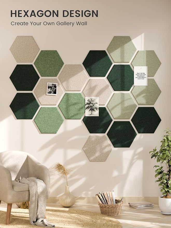 Fluxynara Extra Large 12-Pack Felt Bulletin Board Tiles, Sagewood | Cork Board Alternative with 90 Adhesive Tabs for Notes, Photos and Reminders in Home Offices, Dorm and Classrooms